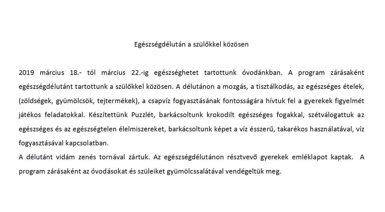 2019 Egészségdélután a szülőkkel közösen